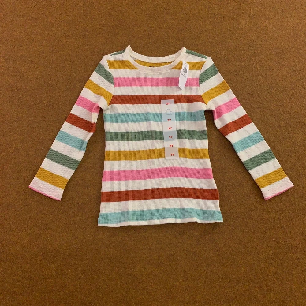 Old Navy Girls 3T Multicolor Striped Ribbed Graphic 3PK Long Sleeve T-Shirts NWT